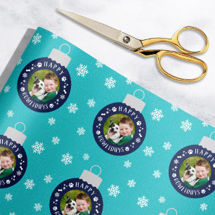 Prettig Howlidays Turquoise Op maat Honden Foto Cadeaupapier