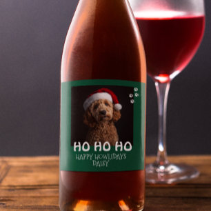 Prettig Howlidays Van Hond Foto Kerstmis Wijn Etiket