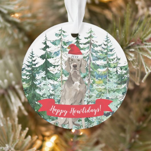 Prettig Howlidays Weimaraner Hond Kerstmis Ornament (Boom)