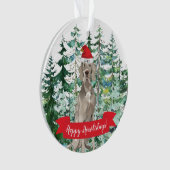 Prettig Howlidays Weimaraner Hond Kerstmis Ornament (voorkant)