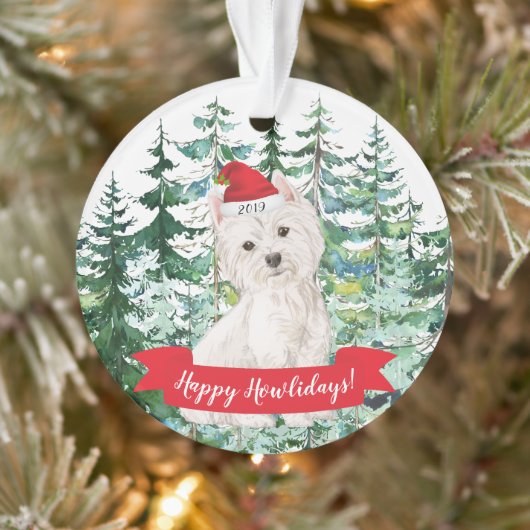 Prettig Howlidays Westie Hond Kerstmis Ornament (Boom)