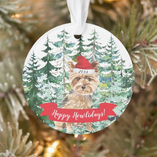 Prettig Howlidays Yorkshire Terrier Hond Kerstmis Ornament (Boom)
