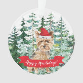 Prettig Howlidays Yorkshire Terrier Hond Kerstmis Ornament (voorkant)