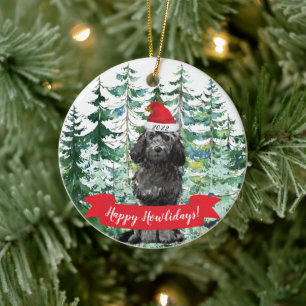 Prettig Howlidays Zwarte Cockapoo Hond Kerstmis Keramisch Ornament