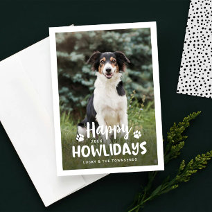 Prettig Howlidays Zwarte Witte Hond Foto Feestdagenkaart