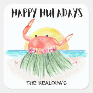 Prettig Huladagen Krab Tropisch Strand Kerstmis Vierkante Sticker