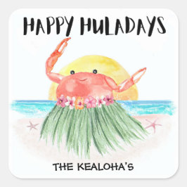 Prettig Huladays Krab Tropisch Strand Kerstmis Vierkante Sticker