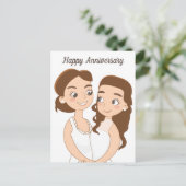 Prettig huwelijksjubileum, leuk lesbisch stel briefkaart (Staand voorkant)