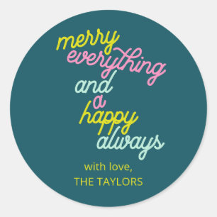 Prettig Iedere Kleurrijke Kerst Vakantie Naam Ronde Sticker