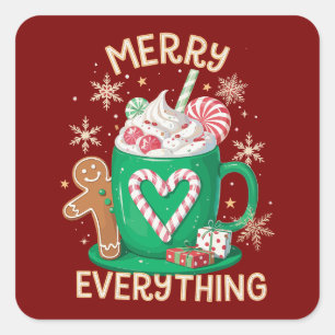 Prettig Iedereen Gemberkoek Koffie Latte Kerstmis Vierkante Sticker