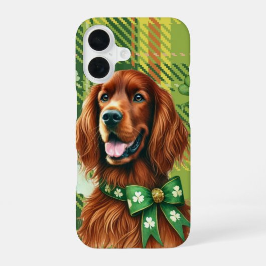 PRETTIG IERS SETTERHONDENGEZICHT MET KLAVERTJES iPhone 16 HOESJE (Achterkant)