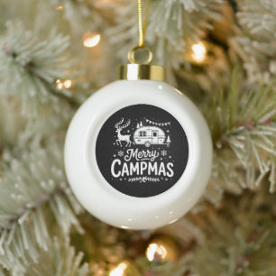 Prettig Kampfeest Kerstmis Kampeerder Rendier Camp Keramische Bal Ornament
