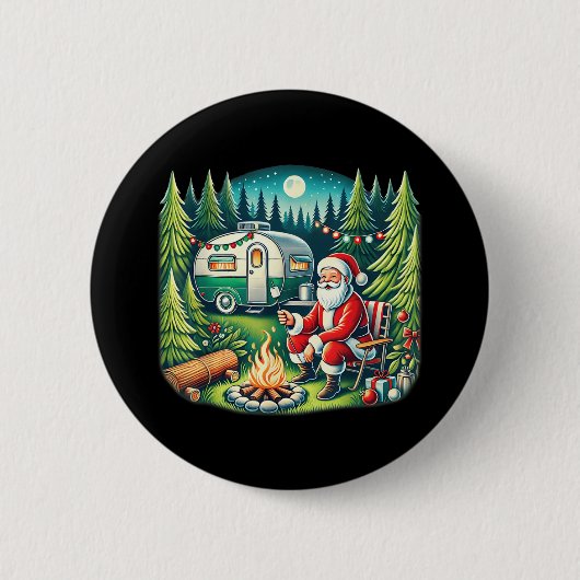 Prettig KampKerstmis Kerstman Kampeerder Kampeerli Ronde Button 5,7 Cm (Voorkant)