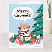 Prettig Kat-Kerst Feestelijke Grappige Kat Kerstmi Kaart (Voorkant)