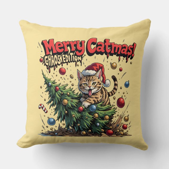 Prettig KatKerstmis – Chaos Editie Kussen (Voorkant)