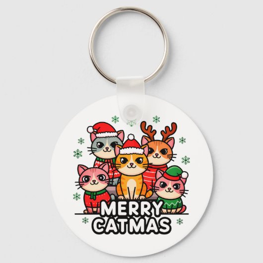 Prettig KatKerstmis Grappig Kerstfeest Sleutelhanger (Voorkant)