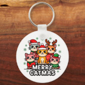 Prettig KatKerstmis Grappig Kerstfeest Sleutelhanger (Voorkant)