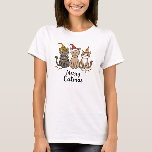 Prettig KatKerstmis Grappige Kattenliefhebber T-shirt (Voorkant)