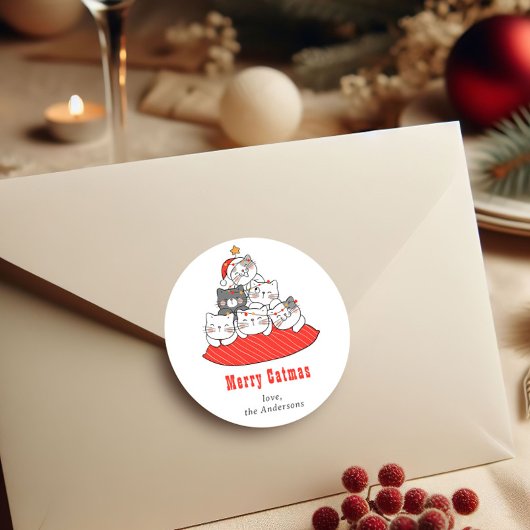 Prettig Katmas Kattige Katten Kerst Persoonlijk  Ronde Sticker