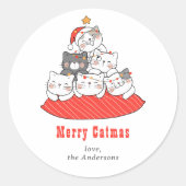 Prettig Katmas Kattige Katten Kerst Persoonlijk  Ronde Sticker (Voorkant)