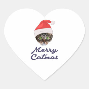 Prettig Katmas, Kerstkat Sinterklaashoed Uitnodigi Hart Sticker