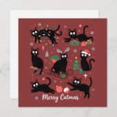Prettig Katmas Kerstmis Zwarte Kat Liefhebber Feestdagenkaart (Voorkant / Achterkant)