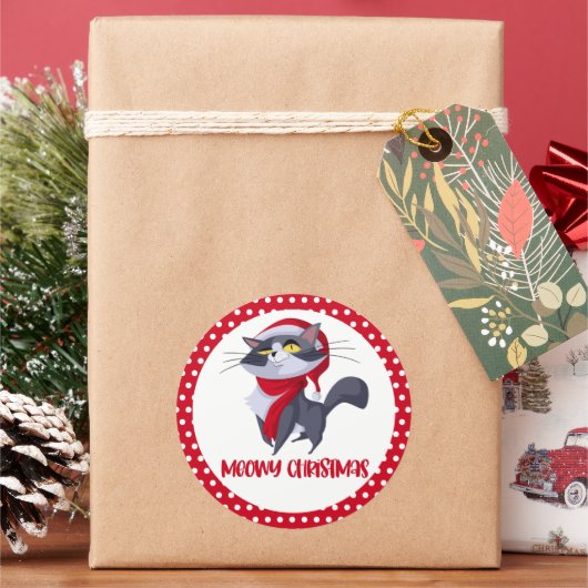 Prettig Kattig Kerstmijter Kerststicker Ronde Sticker (Feestdagen)
