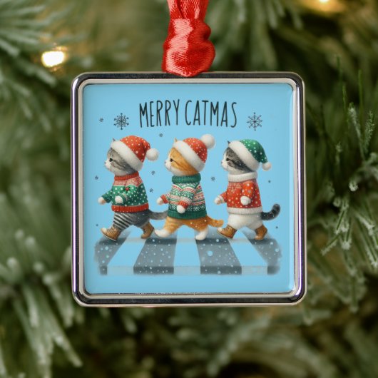 Prettig Kattmas Metalen Ornament (Boom)