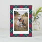 Prettig Kerst 2 Foto's Fun Plaid Eenvoudig Klassie Feestdagenkaart (Staand voorkant)