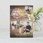 Prettig Kerst 4 Foto Collage Rustieke Hout Feestdagenkaart (Staand voorkant)