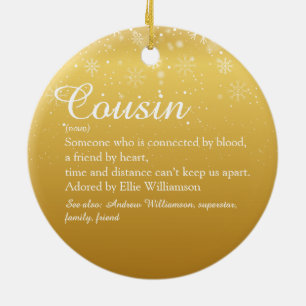 Prettig Kerst Cousin Definitie Gouden Sneeuwvlokke Keramisch Ornament