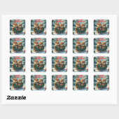 Prettig kerst eekhoorns vierkante sticker (Vel)