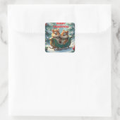Prettig kerst eekhoorns vierkante sticker (Tas)