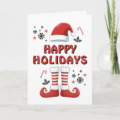 Prettig Kerst Elf Laarzen Kerstman Hoed Wit Feestdagen Kaart (Voorkant)