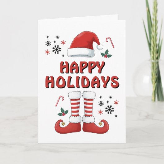 Prettig Kerst Elf Laarzen Kerstman Hoed Wit Feestdagen Kaart (Voorkant)