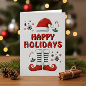 Prettig Kerst Elf Laarzen Kerstman Hoed Wit Feestdagen Kaart