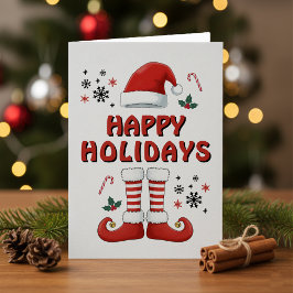 Prettig Kerst Elf Laarzen Kerstman Hoed Wit Feestdagen Kaart