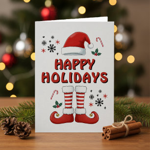Prettig Kerst Elf Laarzen Kerstman Hoed Wit Feestdagen Kaart