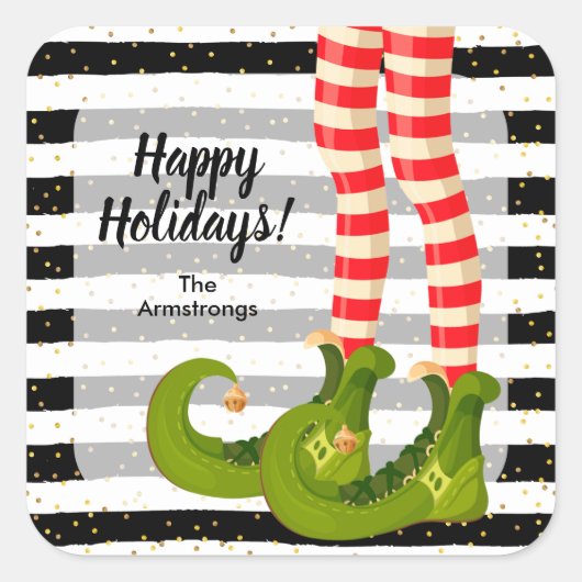 Prettig Kerst Elf Legs Vierkante Sticker (Voorkant)
