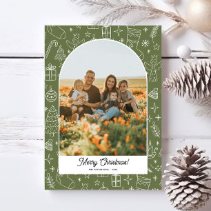 Prettig Kerst Foto Boog, Leuke Doodle Tekeningen Feestdagenkaart