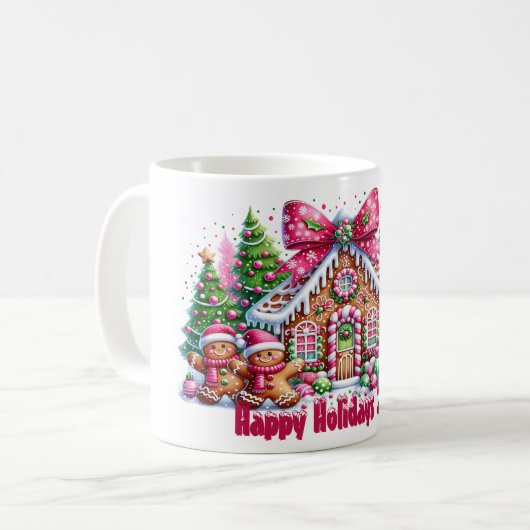 Prettig Kerst Gingerbread House Kerstmis Mok (Voorkant links)