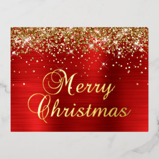 Prettig Kerst Glitter Goud Rood Folie Feestdagen Briefkaart
