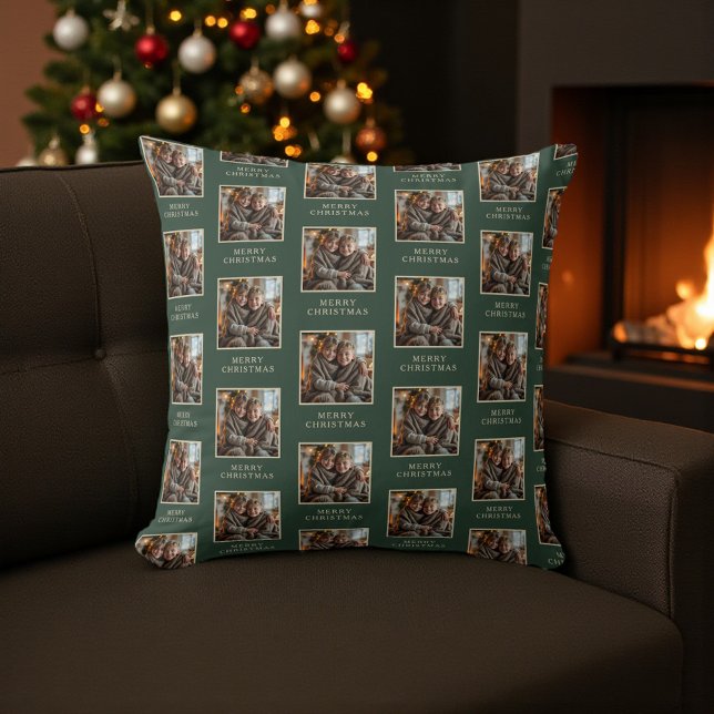 Prettig Kerst Groen Foto Vakantie Kussen (Creator heeft geüpload)