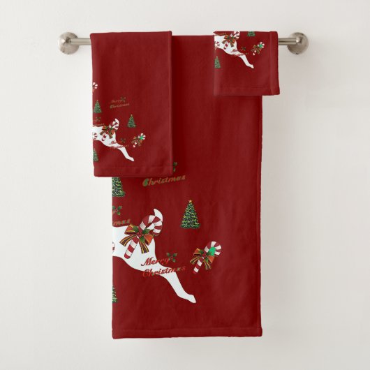 Prettig Kerst Herten Dk Rood Vakantie Bad Handdoek (Insitu)