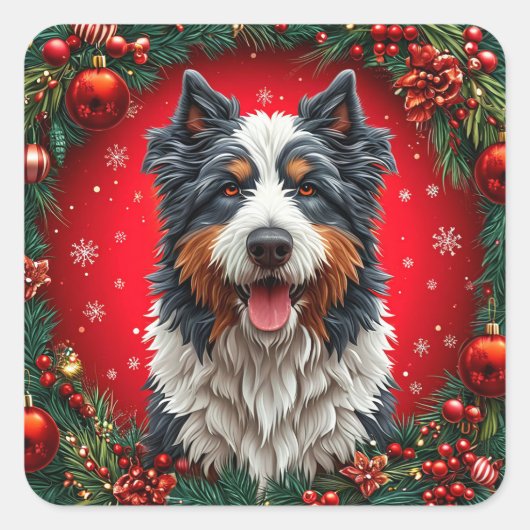 Prettig kerst hond vierkante sticker (Voorkant)