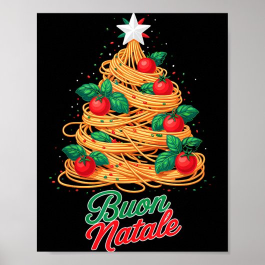 Prettig Kerst Italiaanse Pasta Spaghetti Grappig K Poster (Voorkant)