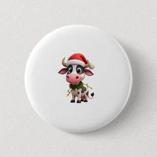 Prettig Kerst Koebeest Kerstman Kerstlichten Koebe Ronde Button 5,7 Cm