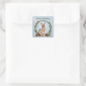 Prettig kerst konijn en dennenboom vierkante sticker (Tas)