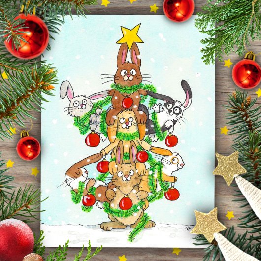 Prettig kerst Konijnen Briefkaart
