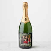 Prettig Kerst Krans Groen Sparkling Wijnetiket (Voorkant)